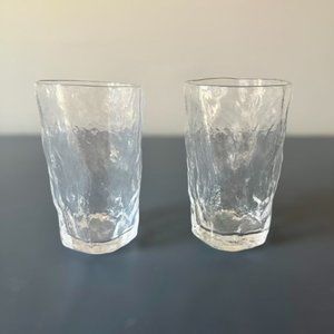 Vintage Clear Crinkle Glass Icicle Juice Glasses 4" - Set of 2